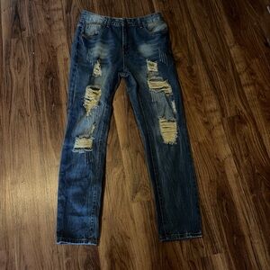 Men's Distressed Slim Fit Jeans - Dark Blue